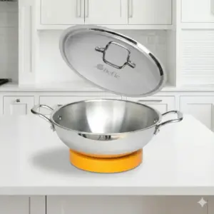 Chefle Triply Kadai with lid on a kitchen counter